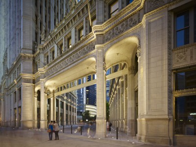 The public plaza between the two towers. (Photo: Jon Miller for Zeller Realty Group)